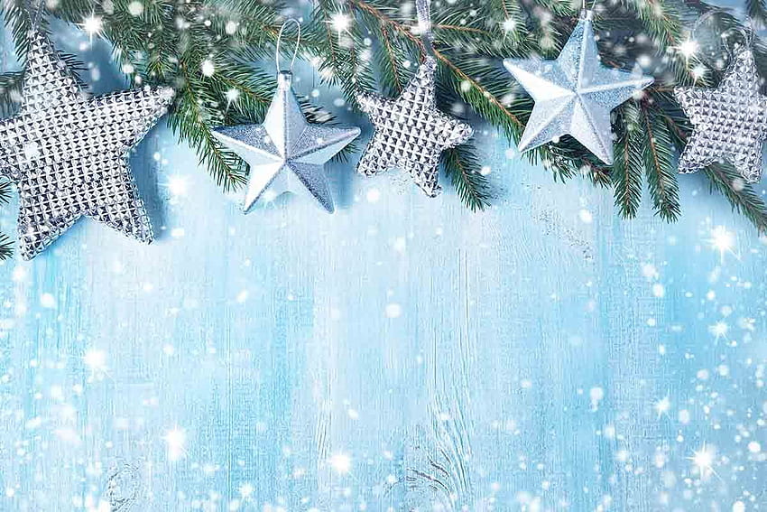 Étoiles d'argent sur le mur bleu avec toile de fond neige Bokeh J 0175. Décors de Noël, fond de Noël bleu, décors de Noël Fond d'écran HD