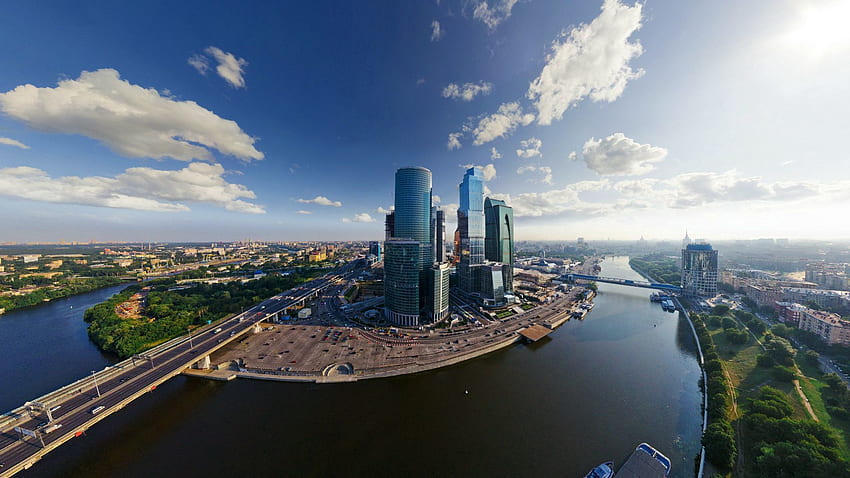 都市, モスクワ, 建物, 超高層ビル, 橋、モスクワ市 高画質の壁紙
