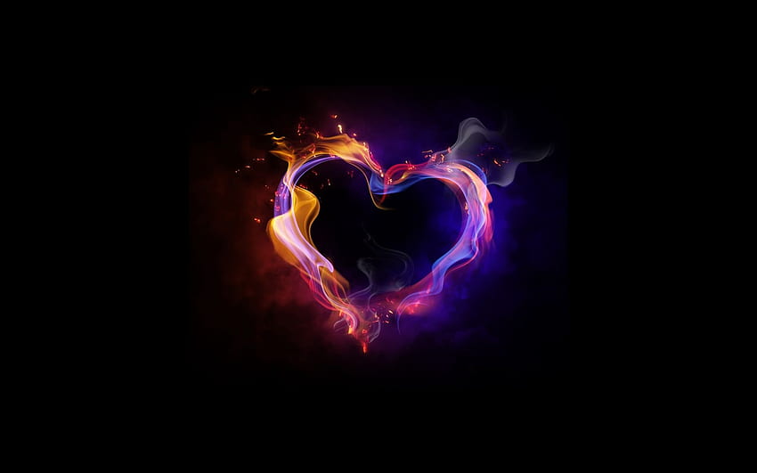 Fire ice ying yang heart love romance emotion fire flames art HD wallpaper