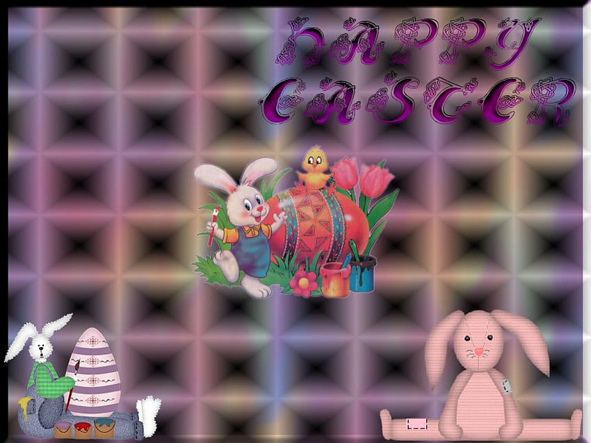 3D Easter, holidays, rabbits, easter, flowers, eggs HD wallpaper