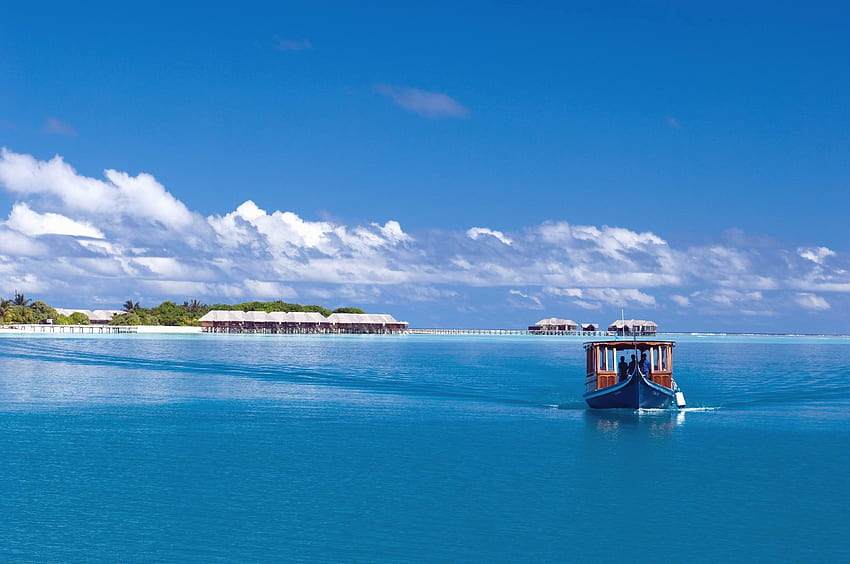 Natura, morze, łódź, tropiki, wyspa, Malediwy Tapeta HD