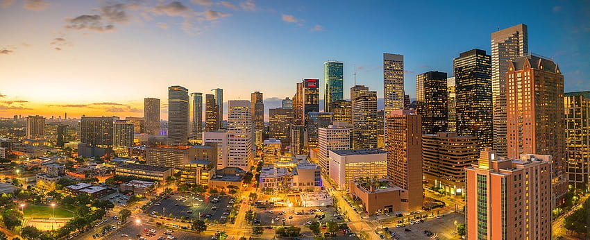 Houston -, fundo de Houston em morcego, horizonte do centro de Houston papel de parede HD