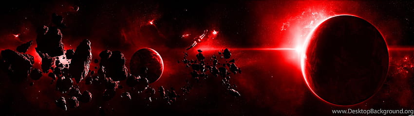 Fundo de tela dupla da cena espacial vermelha, monitor duplo vermelho e preto papel de parede HD