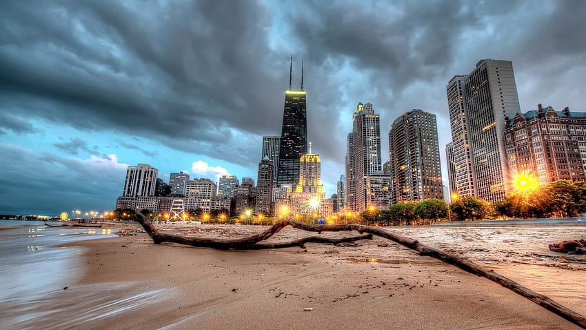 Kota, Pasir, Pencakar Langit, Pantai, Bank, r, Chicago Wallpaper HD