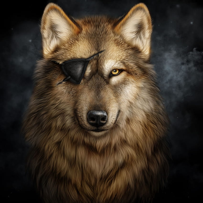 lobo Parche en el ojo Fantasía Animales Dibujado, 2000x2000 fondo de pantalla del teléfono