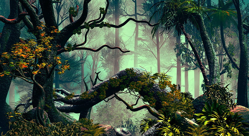 나무, 아트, 손바닥, 초목, 정글 HD 월페이퍼