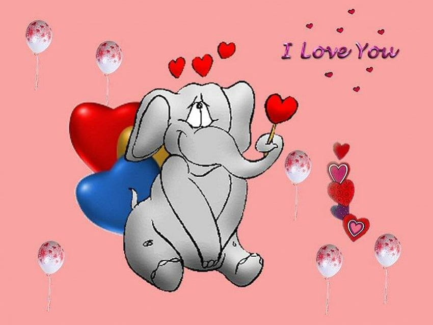 Влюбен слон, сърца, балони, любов, слон HD тапет