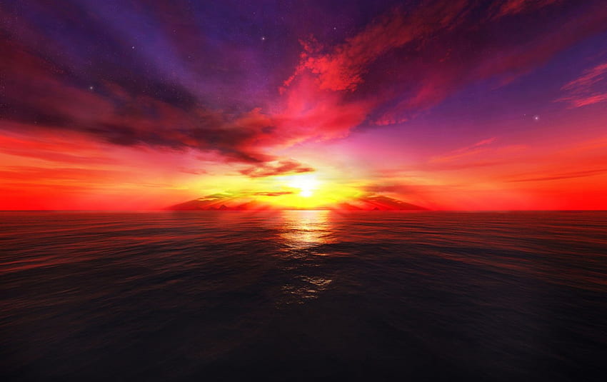sunset, wds, color, clouds, sky, ocean HD wallpaper