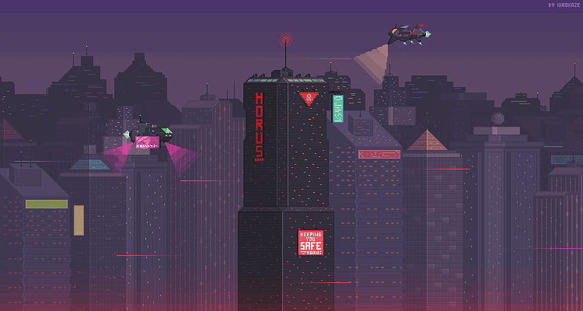 Cyberpunk-Stadt, City Pixel Art HD-Hintergrundbild