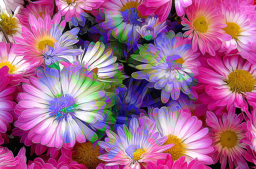 Blumen, blau, rosa, weiß, Malerei, Kunst, , Blume, Luminos HD-Hintergrundbild