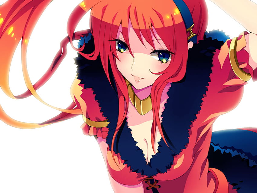 Anime, Pferdeschwanz, rot, Halskette, Mädchen, orange HD-Hintergrundbild