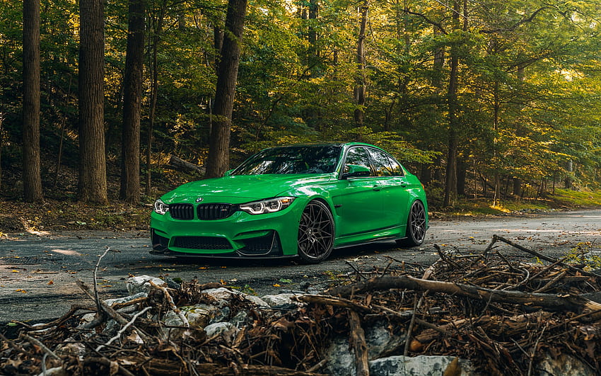 BMW M3、F80、正面図、外観、緑のクーペ、緑の M3 F80、M3 F80 チューニング、ドイツ車、BMW 高画質の壁紙