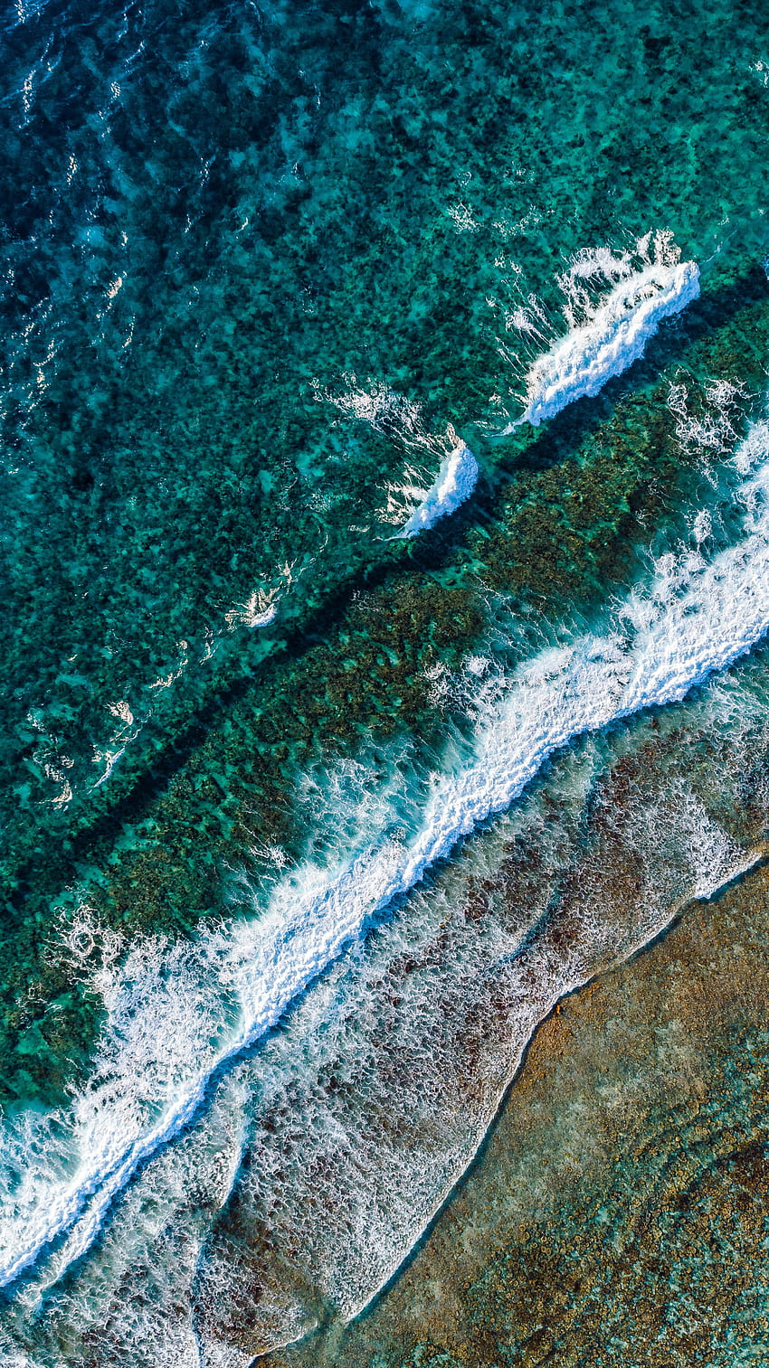 Nature, Waves, Beach, View From Above, Foam HD phone wallpaper