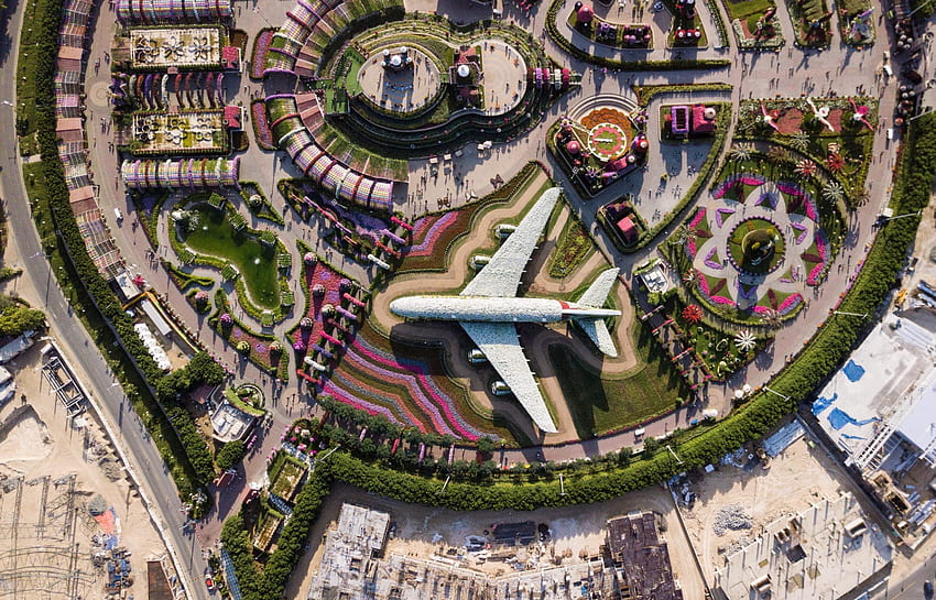 飛行機のある公園の空撮・ストック、鳥瞰図 高画質の壁紙