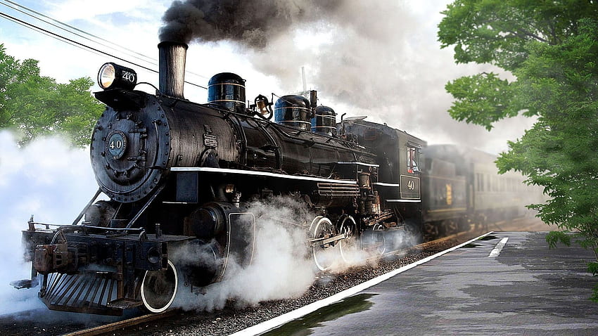 Black train, vintage, steam locomotive HD wallpaper