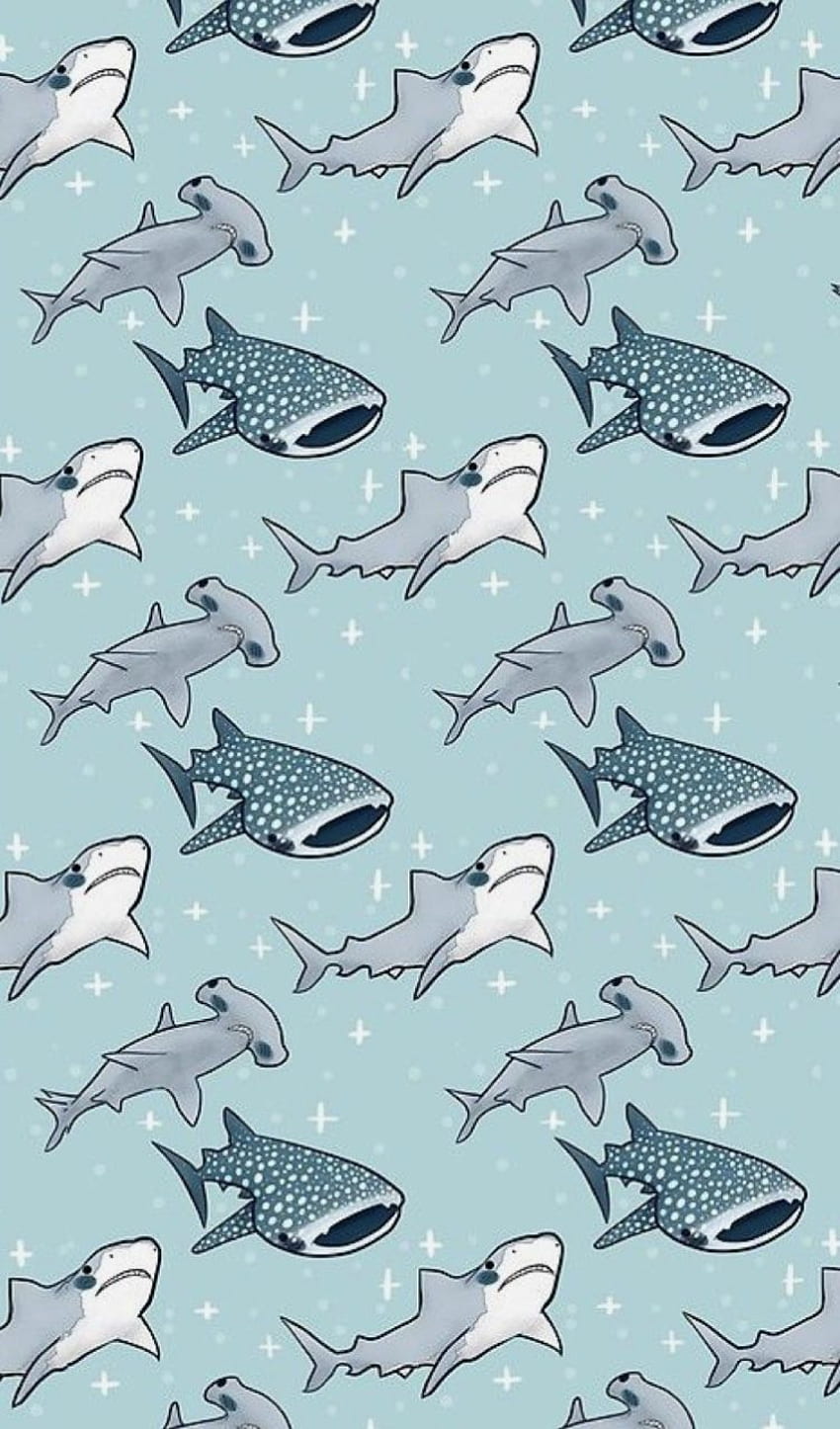 Seamless Shark Pattern Cute Underwater Animal Funny Sea Fish Happy Blue  Wallpaper Design Cartoon Style Vector Stock Vector  Illustration of  fabric print 195358049