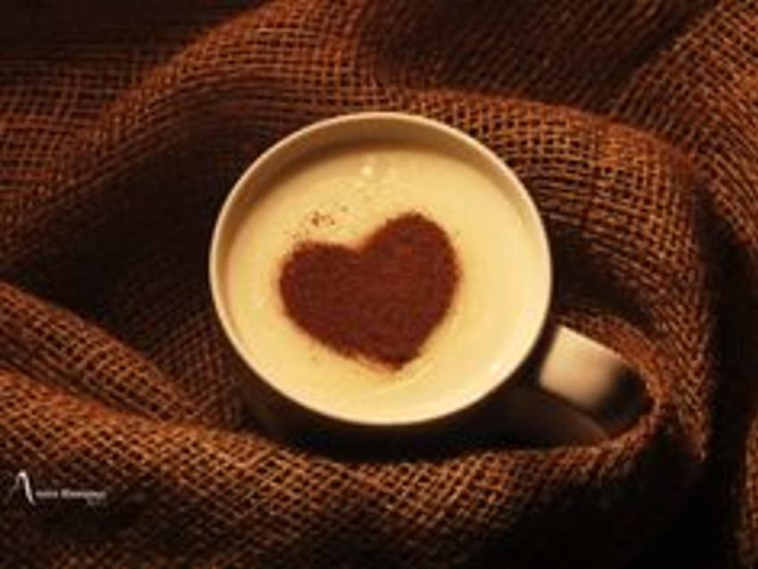 Coração de café, bom dia, café, cappuccino, xícara, coração papel de parede HD