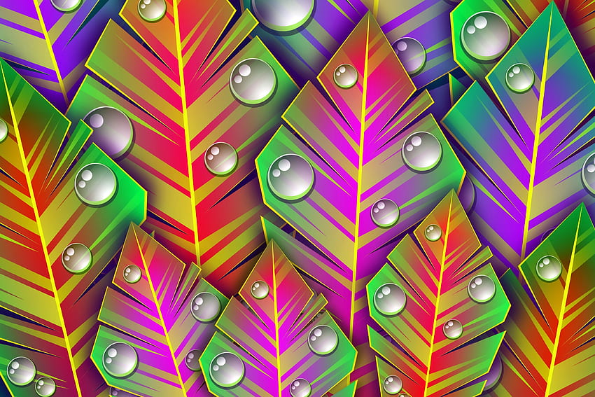 Abstract, Art, Leaves, Patterns, Bright, Lines, Dew HD wallpaper