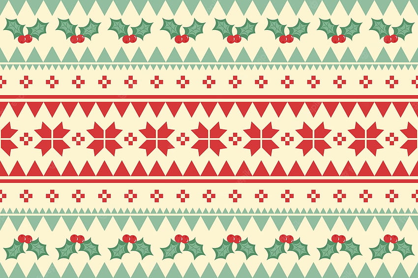 프리미엄 벡터. 홀리 체리와 붉은 꽃으로 장식된 메리 크리스마스 빈티지 민족적인 매끄러운 패턴입니다. 배경, 패브릭, 카펫, 웹 배너, 포장지 디자인. 자수 스타일. 벡터, 빈티지 체리 HD 월페이퍼