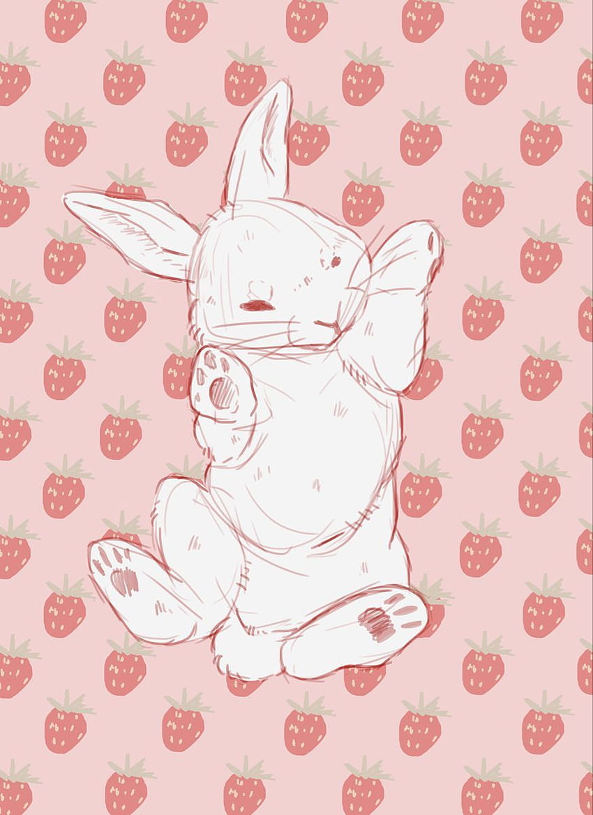 Truskawkowy królik MayClair. Czerwona bańka. Królik, rysunek króliczka, kawaii, truskawkowe anime Tapeta na telefon HD