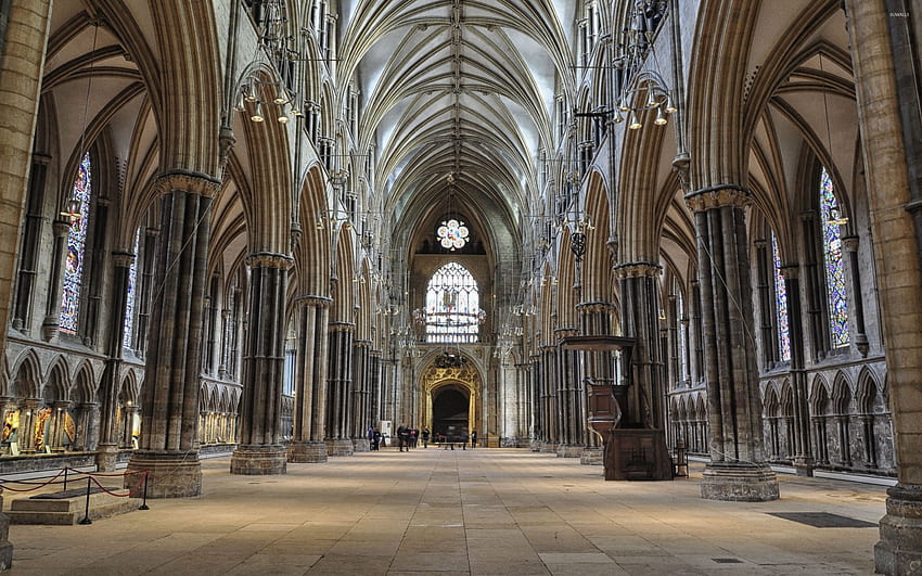 The nave of the Lincoln Cathedral, England - graphy HD wallpaper