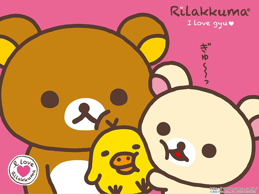 I Love Gyu, San-X, Hug, Bear, Pink, Korilakkuma, Rilakkuma HD wallpaper