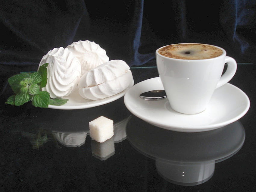 Coffee, mint, morning, sugar, meringues, cup, coffe HD wallpaper
