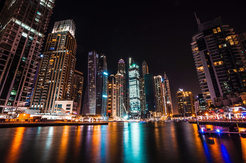 Cidades, Noite, Dubai, Arranha-céus, Emirados Árabes Unidos papel de parede HD