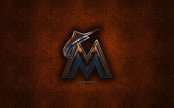 Miami Marlins, American baseball club, orange metal texture, metal logo,  emblem, MLB, Miami, Florida, USA, Major League Baseball, creative art,  baseball for with resolution . High Quality HD wallpaper