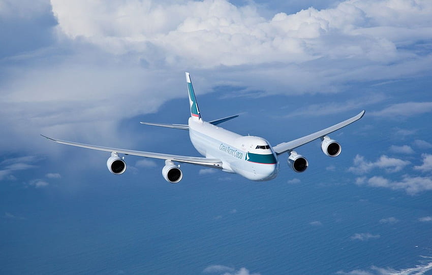 The sky, Clouds, Sea, Flight, Aviation, Cargo, In The Air, Flies, Cathay Pacific, Boeing - for , section авиация HD wallpaper