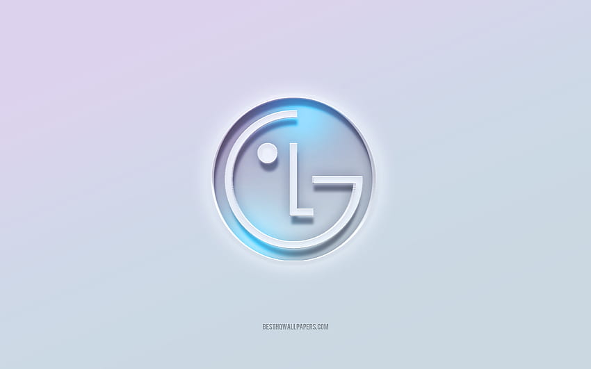 Лого на LG, изрязан 3d текст, бял фон, лого на LG 3d, емблема на LG, LG, релефно лого, емблема на LG 3d HD тапет
