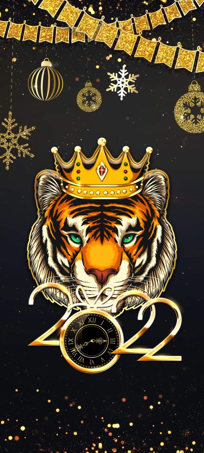 Nowy Rok Złoty Tygrys, piękny, sztuka, premia, król, kotowate, kulki, festiwal, 2022, szczęśliwego nowego roku 2022, korona Tapeta na telefon HD