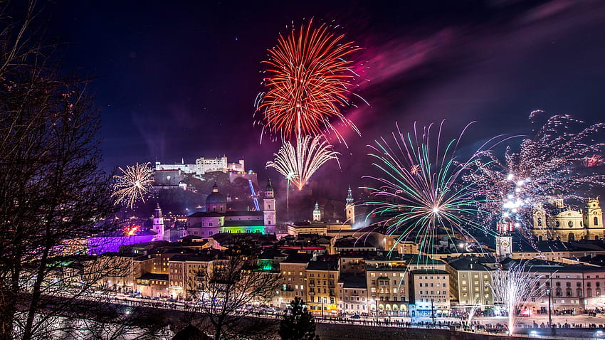 New Year New Year's Eve In Salzburg Austria Holiday Celebration Fireworks HD wallpaper