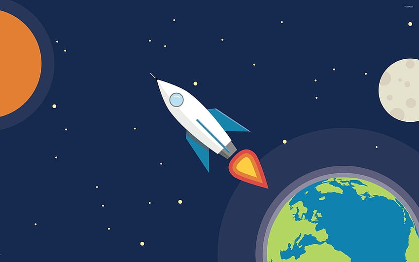 Rocket in space - Vector, Cartoon Spaceship HD wallpaper
