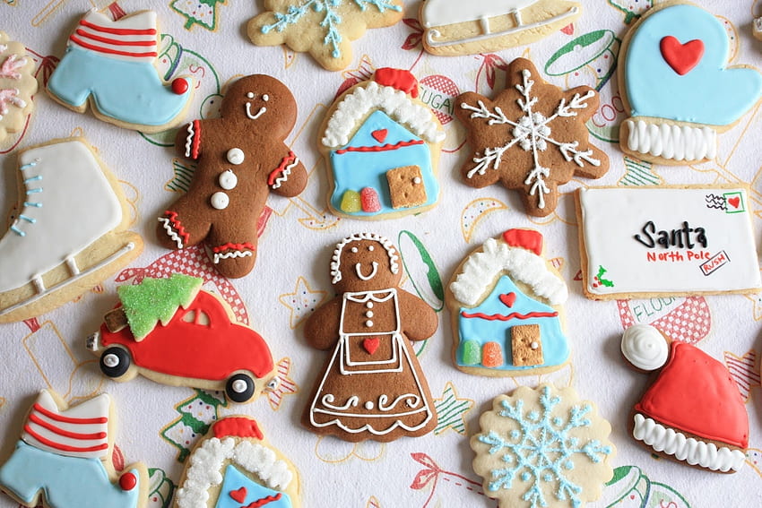 음식, 새해, 쿠키, 패턴, 크리스마스, 조각상, 피규어, 베이커리 제품, 베이킹, 식탁보 HD 월페이퍼