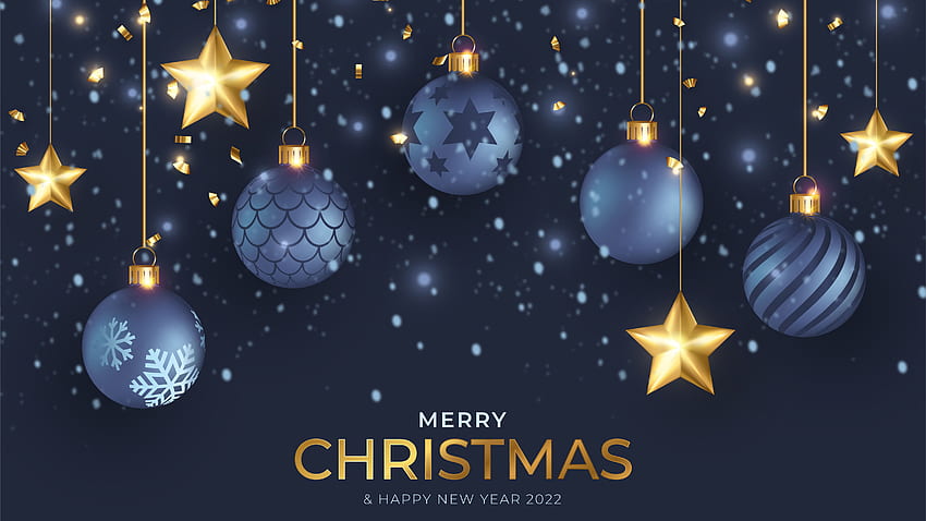 Blue Christmas Ornaments Balls Golden Glitter Stars Merry Christmas Christmas HD wallpaper