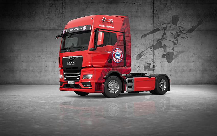MAN TGX, FC Bayern Monachium, czerwona ciężarówka, TGX18640, nowy czerwony MAN TGX, nowe ciężarówki, MAN Tapeta HD
