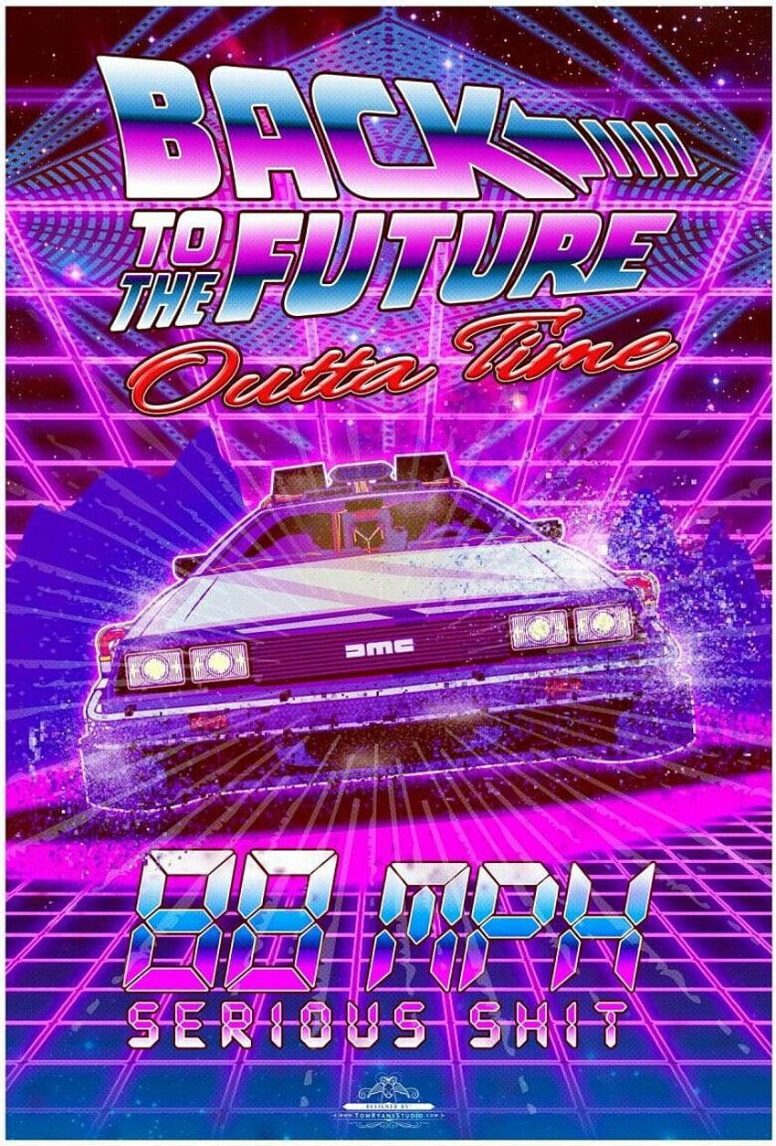 CARTEL DE LA PELÍCULA VOLVER AL FUTURO. DMC12 en 2019. Volver a Neon 80s Future fondo de pantalla del teléfono