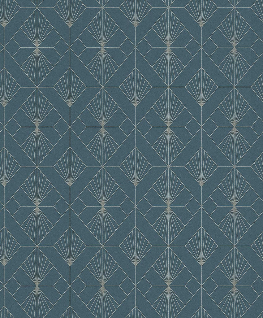 Seni Modern Art Deco Kipas Geometris Teal Perak wallpaper ponsel HD
