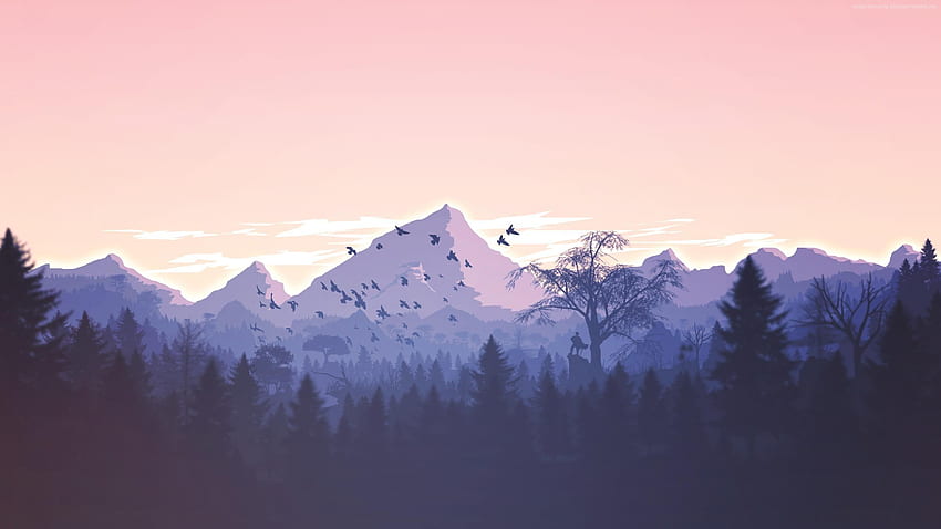 seni digital gunung dan hutan Wallpaper HD