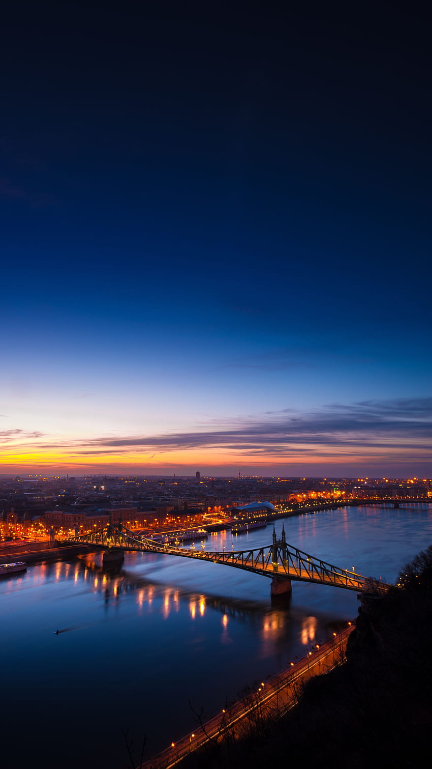 都市, 夜の街, 橋, ハンガリー, ブダペスト HD電話の壁紙