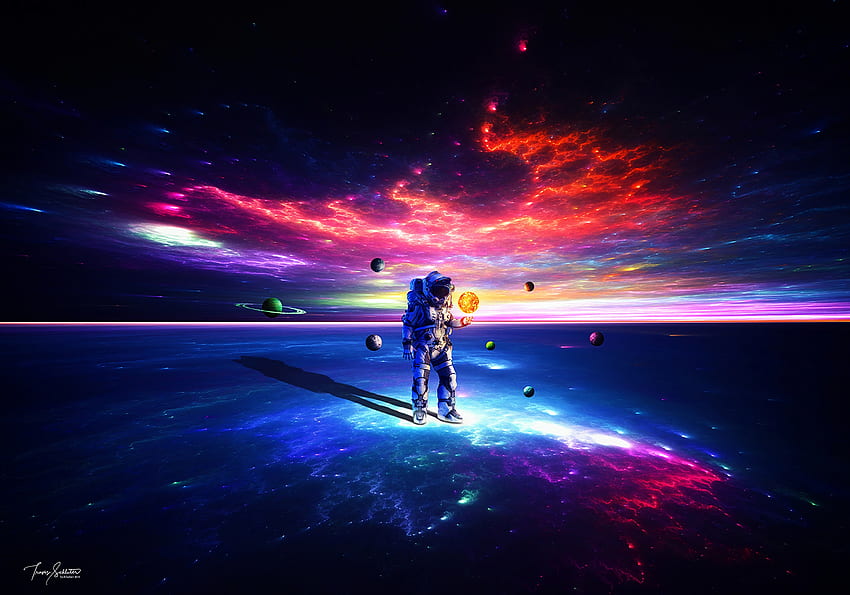 Astronaut, space, suit, cosmopolitan, dark, art HD wallpaper