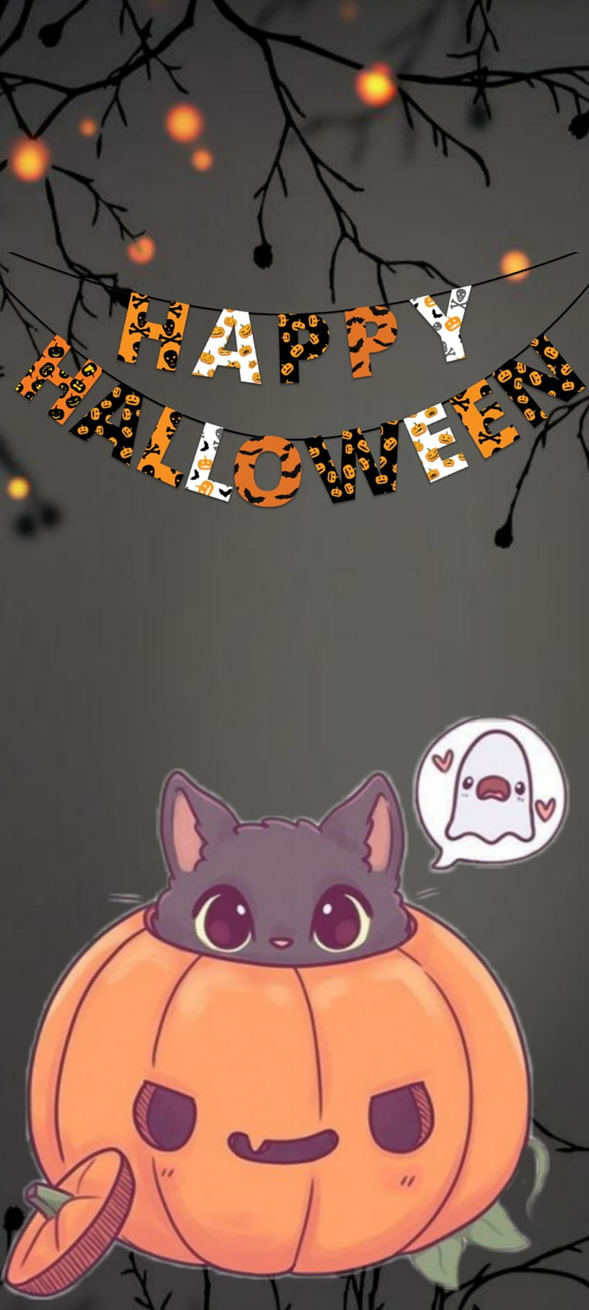 Halloween, oranye, merah, hantu, kucing, hitam, imut, labu wallpaper ponsel HD