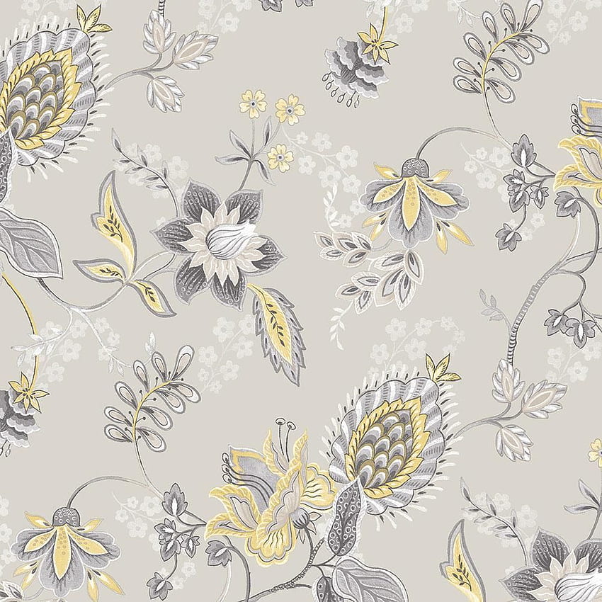 Norwall Jacobean Floral Vinyl Roll (Covers 56 sq. ft.)-GC29829 - The Home Depot. Grey floral , Floral , Yellow grey, Gray and Yellow HD phone wallpaper
