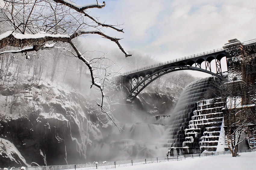 sous le pont, hiver, nature, graphie, neige Fond d'écran HD
