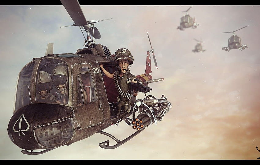 Waffen, Flug, Helikopter, The Trick, Amerikanisch, Kunst, Glocke, US Army, Vietnamkrieg, UH 1 Huey, Gunner For , Section авиация HD-Hintergrundbild