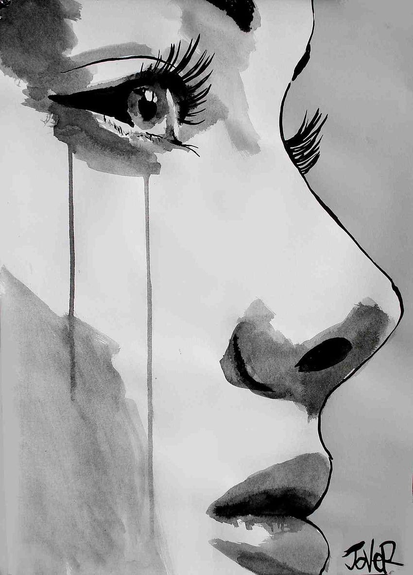 Drawn Sad Girl Crying Drawings Tumblr - Blank And White Paintings - &  Background , Girl Crying Art HD phone wallpaper | Pxfuel