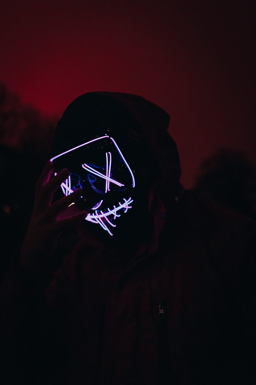 Dark, , , Neon, Glow, Mask, Human, Person HD phone wallpaper