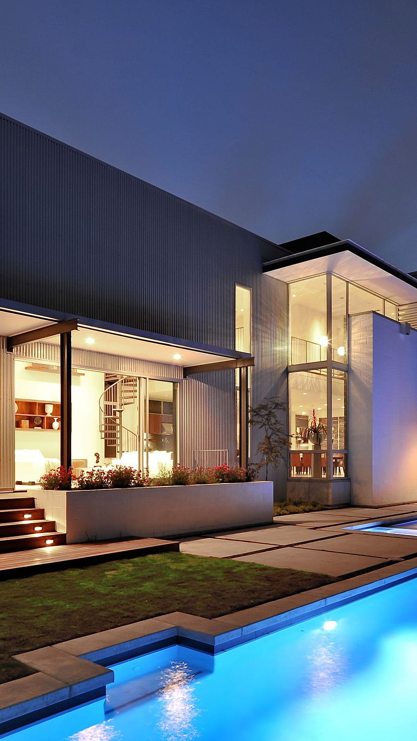 exterior, casa, casa, piscina, moderna, casa, estilo, piscina Papel de parede de celular HD