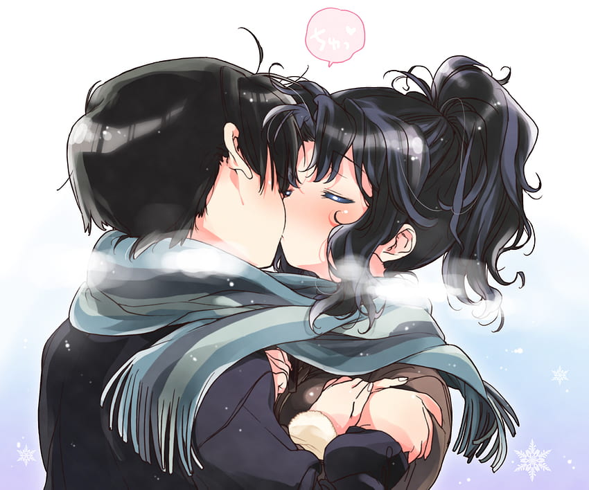 anime sweet kiss, sweet, anime kiss, anime couple, cute, romance HD wallpaper